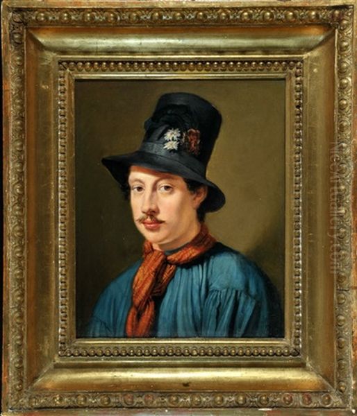 Selbstportrait In Tiroler Tracht Oil Painting by Josef Kreutzinger