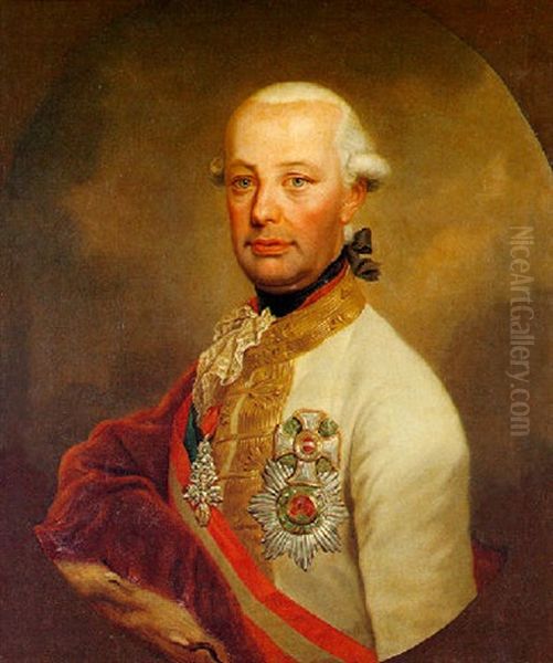 Kaiser Leopold Ii. Portrat In Feldmarschallsuniform Dekoriert Mit Dem Orden Vom Goldenen Vlies Oil Painting by Josef Kreutzinger