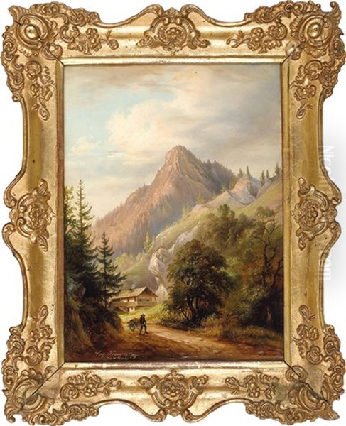 Berglandschaft Mit Figuraler Staffage Oil Painting by Vinzenz Kreuzer