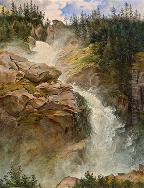 Ein Wasserfall Oil Painting by Vinzenz Kreuzer