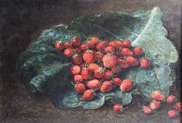 Nature Morte Aux Fraises Et Feuille De Chou Oil Painting by Alexis Kreyder