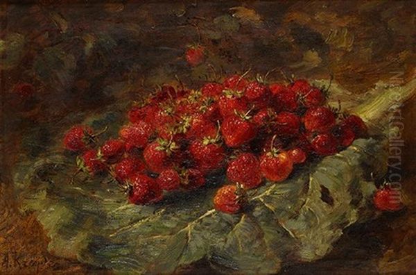 Panier De Fraises Et Panier De Cerises (pair) Oil Painting by Alexis Kreyder