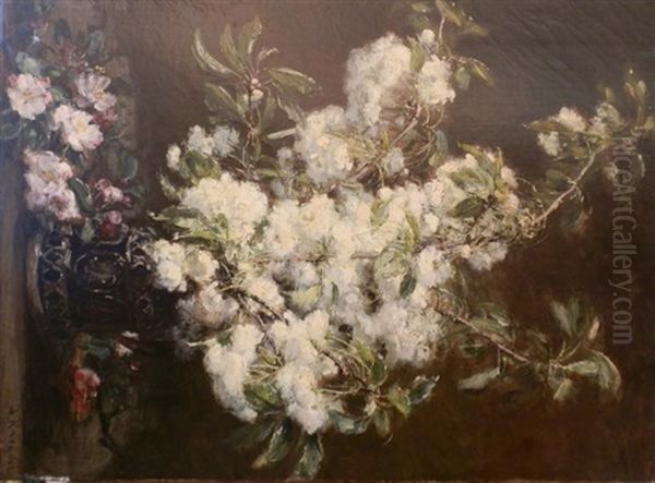 Bouquet De Roses Blanches Et D'eglantines Oil Painting by Alexis Kreyder