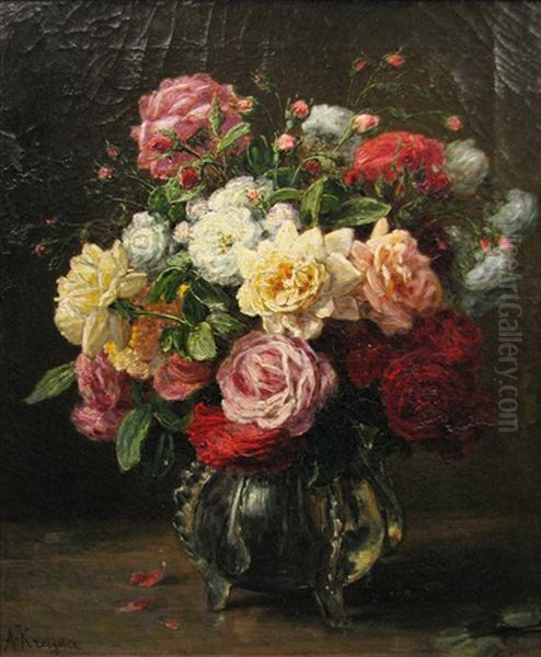 Vase With Roses Oil Painting by Alexis Kreyder