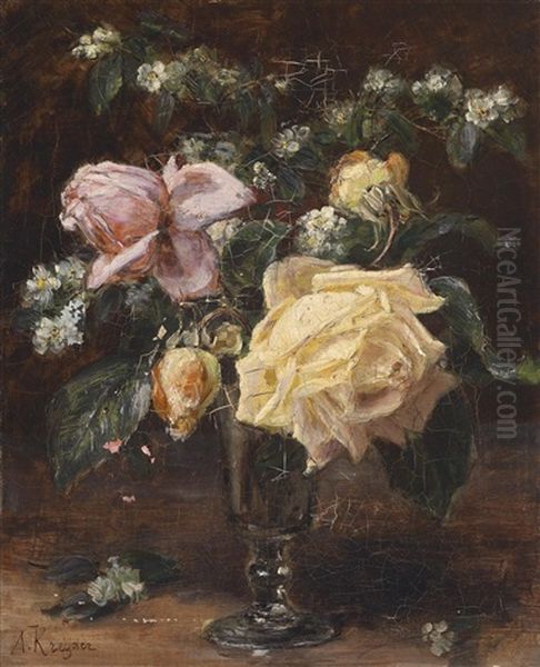 Blumenstuck Mit Rosen Oil Painting by Alexis Kreyder