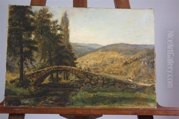 Pont Dans Paysage Montagneux Oil Painting by Alexis Kreyder