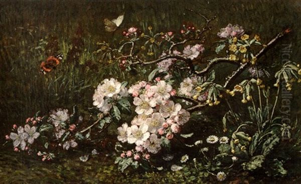 Fleurs Et Papillons Du Printemps Oil Painting by Alexis Kreyder