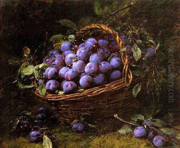 Plums In A Basket Oil Painting by Alexis Kreyder