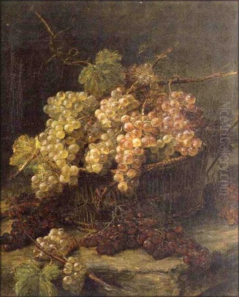 Nature Morte Aux Raisins Dans Un Panier Oil Painting by Alexis Kreyder