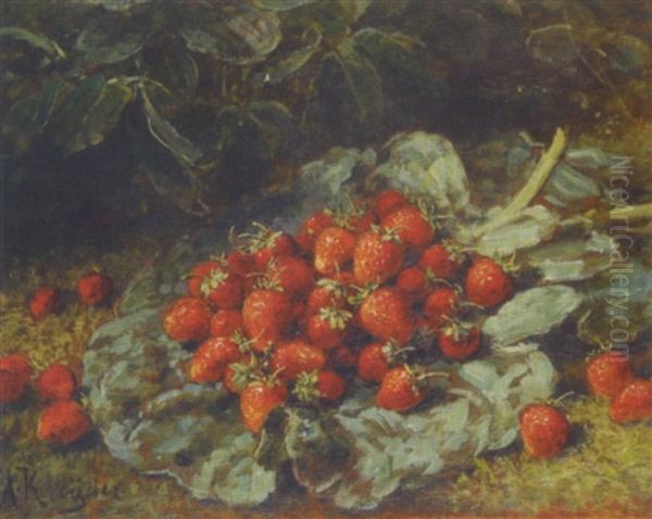 Fraises Dan Un Potager Oil Painting by Alexis Kreyder