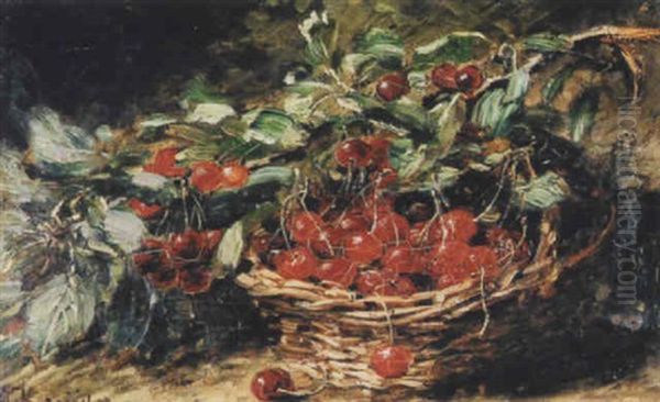 Stilleben Mit Korb Und Roten Kirschen Oil Painting by Alexis Kreyder