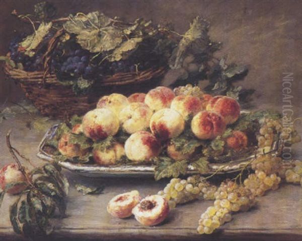 Nature Morte Aux Raisins Et Peches Oil Painting by Alexis Kreyder