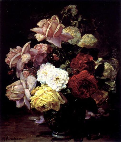 Bouquet De Roses Oil Painting by Alexis Kreyder