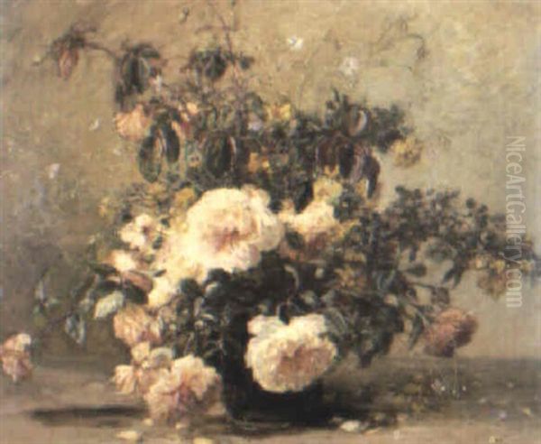 Grand Bouquet Au Fond Beige Oil Painting by Alexis Kreyder