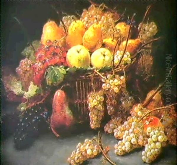 Stilleben Med Frukter I Korg Oil Painting by Alexis Kreyder