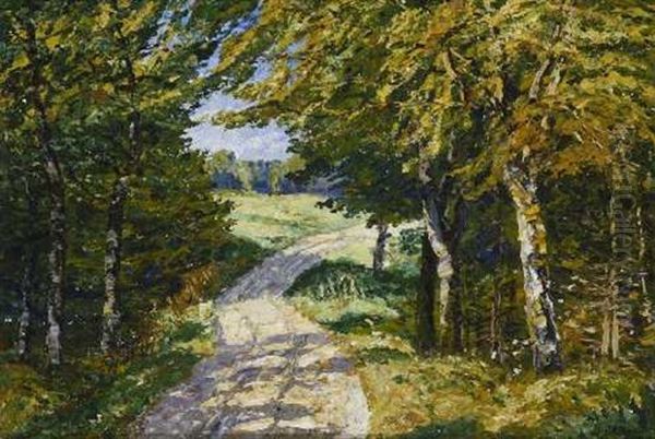 Landstrasse Im Herbstwald Oil Painting by Hugo (Emil Albert Hugo) Kreyssig