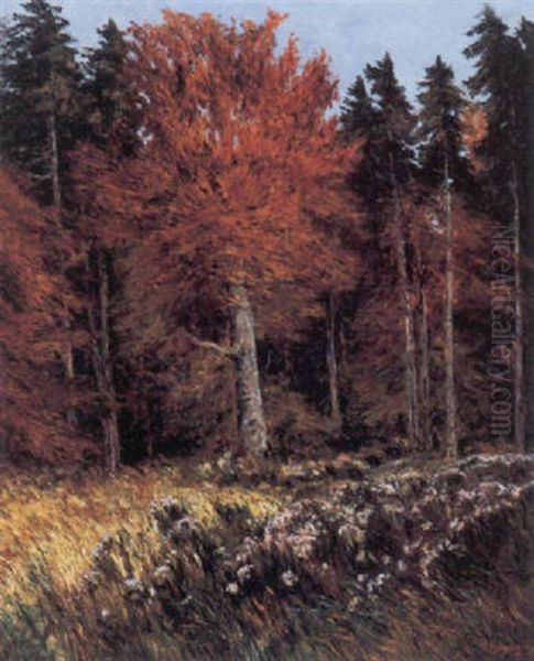 Deutscher Wald, Herbstgold Oil Painting by Hugo (Emil Albert Hugo) Kreyssig