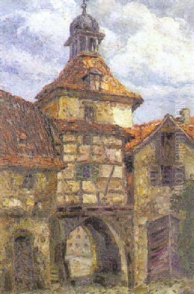 Alter Rathausturm In Marktstedt Am Main Oil Painting by Hugo (Emil Albert Hugo) Kreyssig