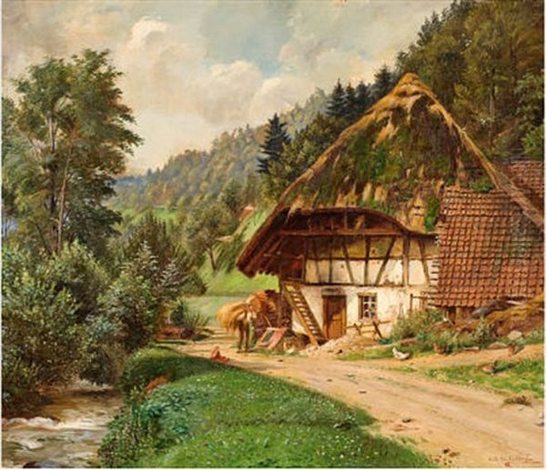 Schwarzwaldhaus Oil Painting by Carl Kricheldorf