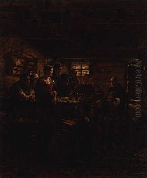 In The Tavern Oil Painting by Carl Kricheldorf