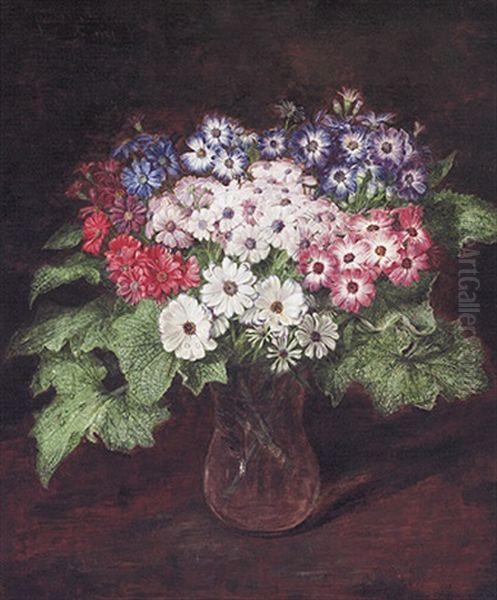 Bunter Blumenstraus Im Sonnigen Licht Vor Dunkel Changierendem Hintergrund Oil Painting by Hermann Gottlieb Kricheldorf