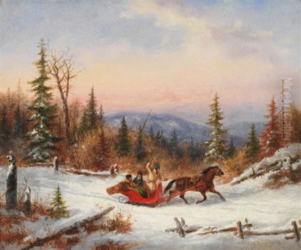 The Sleigh Ride Near Lake St. Charles, Quebec Oil Painting by Cornelius David Krieghoff