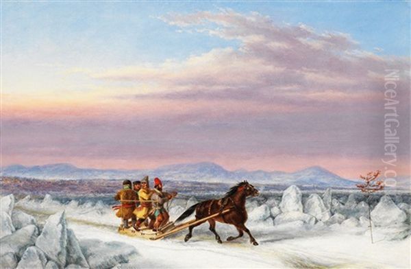 Habitants Crossing The Ice Oil Painting by Cornelius David Krieghoff