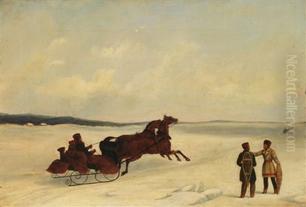 Horse-drawn Sleigh by Cornelius David Krieghoff