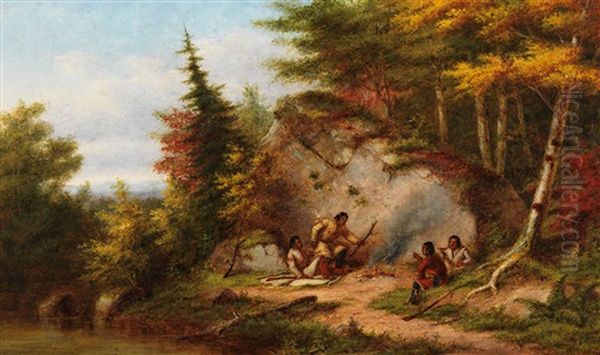 Huron Hunters At Big Rock by Cornelius David Krieghoff