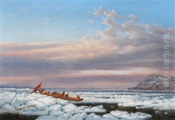 Hauling The Royal Mail Across The Ice On The St. Lawrence, Quebec Oil Painting by Cornelius David Krieghoff