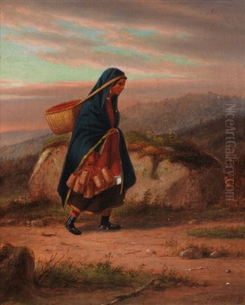 Moccasin Seller, Autumn Oil Painting by Cornelius David Krieghoff