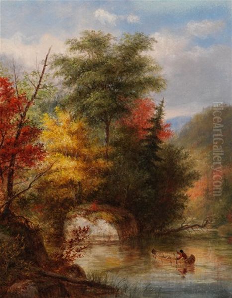 Indian Canoeing Oil Painting by Cornelius David Krieghoff