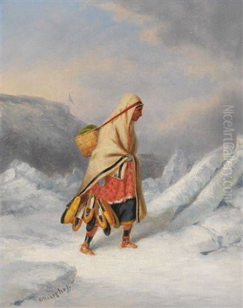 Indian Squaw Moccasin Seller Crossing The St. Lawrence River At Quebec Oil Painting by Cornelius David Krieghoff