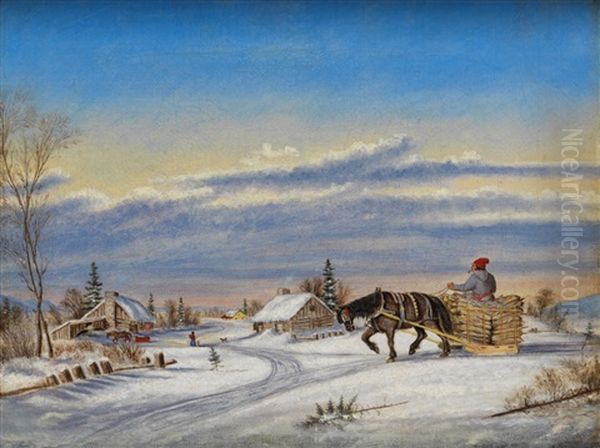 Habitant Farm In Winter Oil Painting by Cornelius David Krieghoff