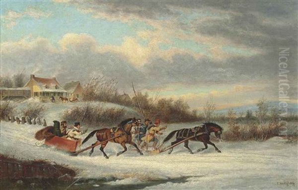 The Sleigh Race, Quebec, 1856 Oil Painting by Cornelius David Krieghoff