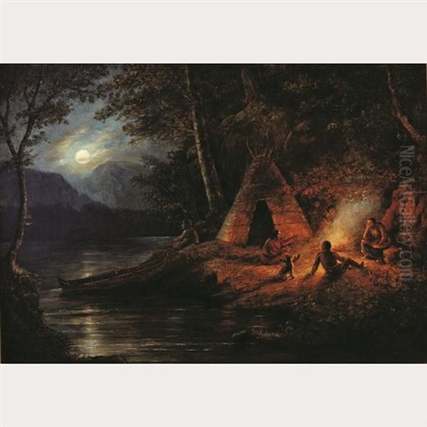 Night Encampment Oil Painting by Cornelius David Krieghoff