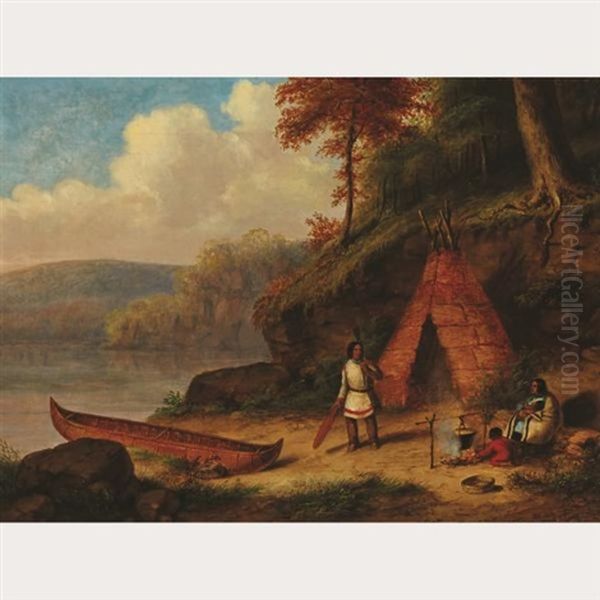 Huron Indians At Camp, Autumn Oil Painting by Cornelius David Krieghoff