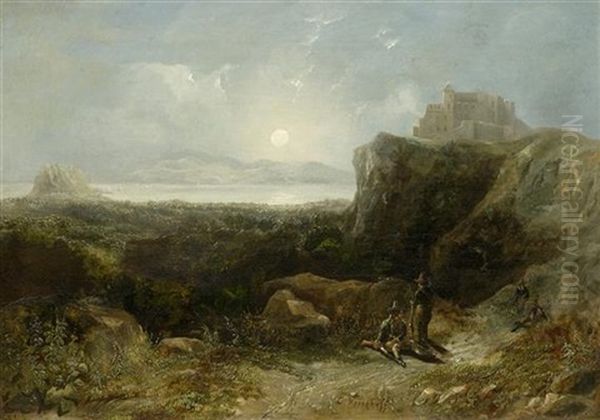 Kustenlandschaft Bei Mondschein Oil Painting by Cornelius David Krieghoff