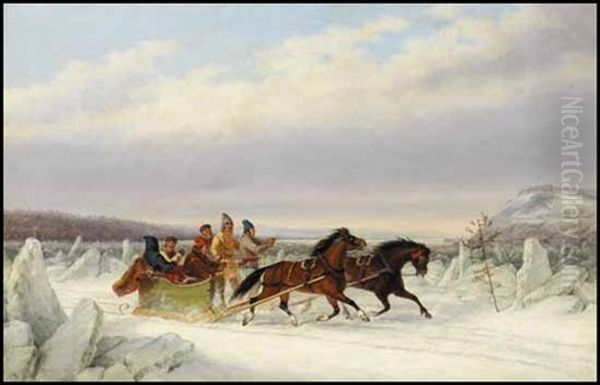 Racing Across The Ice, Quebec Oil Painting by Cornelius David Krieghoff