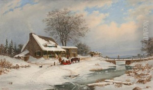 Visitors In Winter Oil Painting by Cornelius David Krieghoff