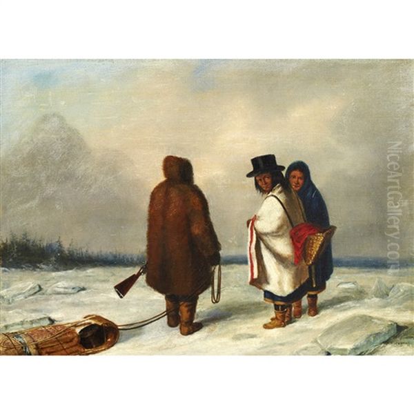 Caughnawaga Indians, Winter Oil Painting by Cornelius David Krieghoff