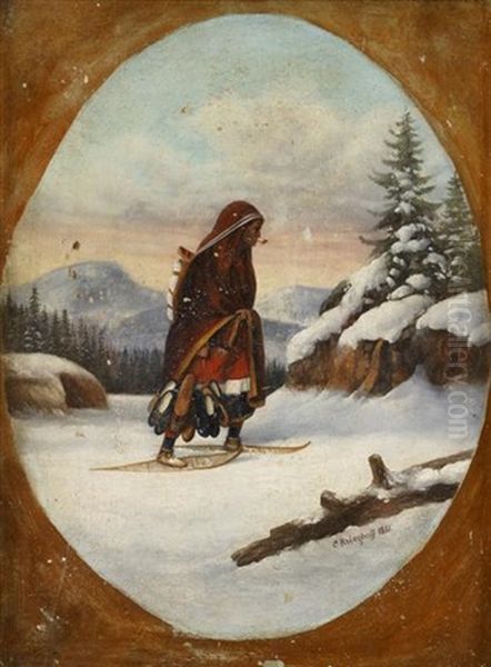 Native Woman Crossing The Snow With Trade Goods Oil Painting by Cornelius David Krieghoff