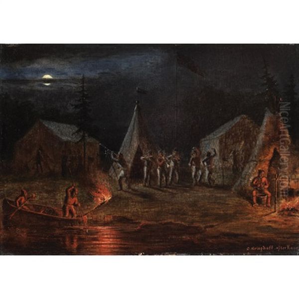 Camp Scene By Moonlight Oil Painting by Cornelius David Krieghoff