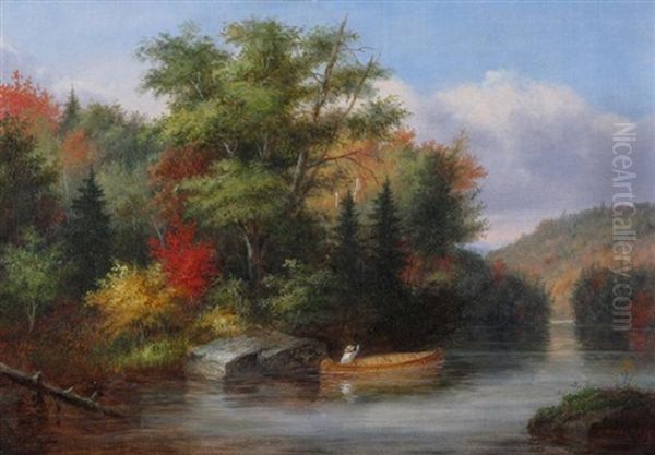 Autumn, Lake St. Charles Oil Painting by Cornelius David Krieghoff