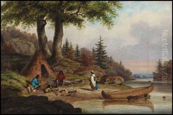 Indian Family Camp Oil Painting by Cornelius David Krieghoff