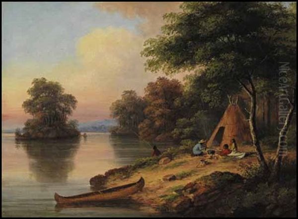 Indian Encampment Oil Painting by Cornelius David Krieghoff