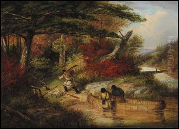 Indians At A Portage Oil Painting by Cornelius David Krieghoff