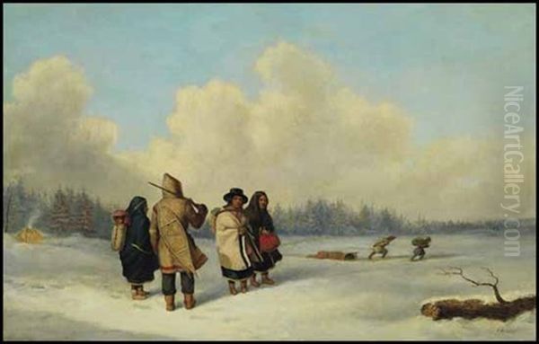 Indian Hunters And Trappers Oil Painting by Cornelius David Krieghoff