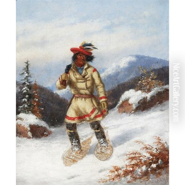 Indian On Snowshoes Oil Painting by Cornelius David Krieghoff