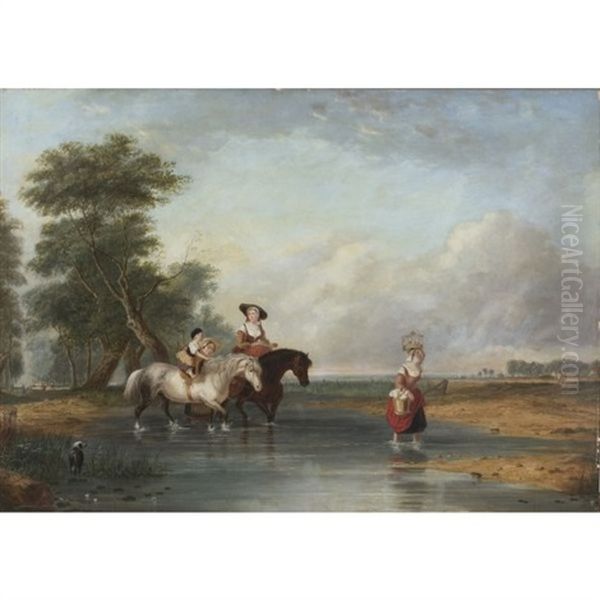 Fording A River (after Callcott) Oil Painting by Cornelius David Krieghoff